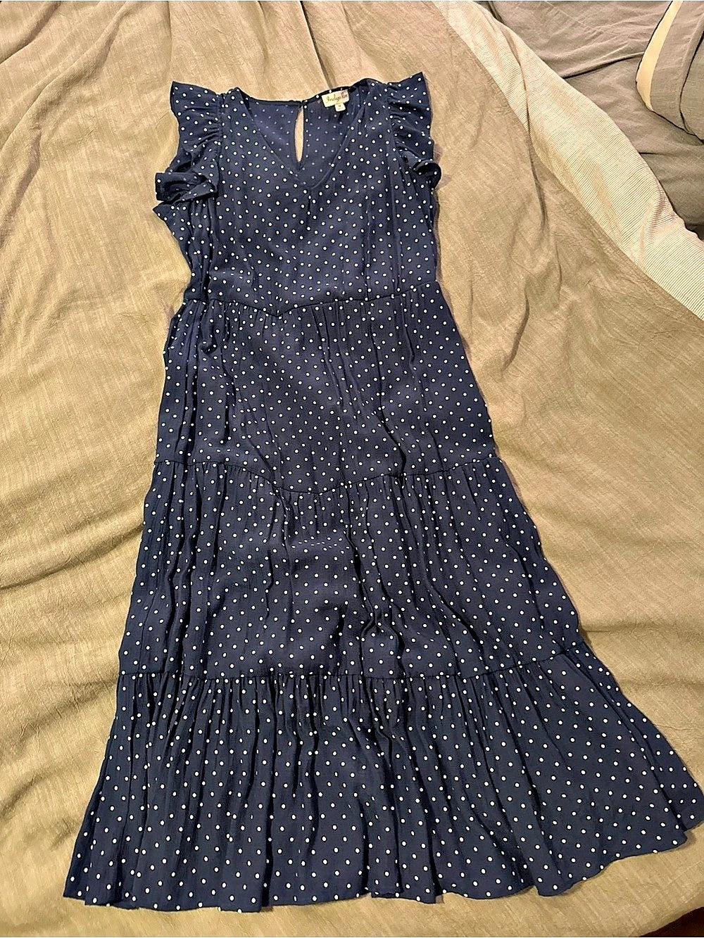 Women's Polka Dot Maxi Dress in Blue & White Like New